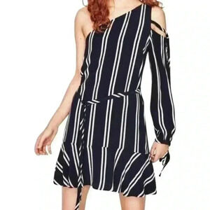 Zara Women's One Shoulder Blue & White Stripe Short Dress
